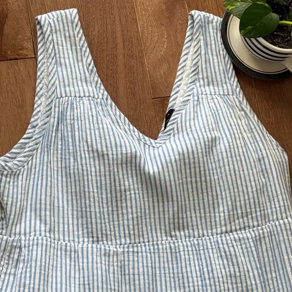 Quince 100% cotton striped gauze tiered maxi sundress dress M fully lined - Picture 2 of 8